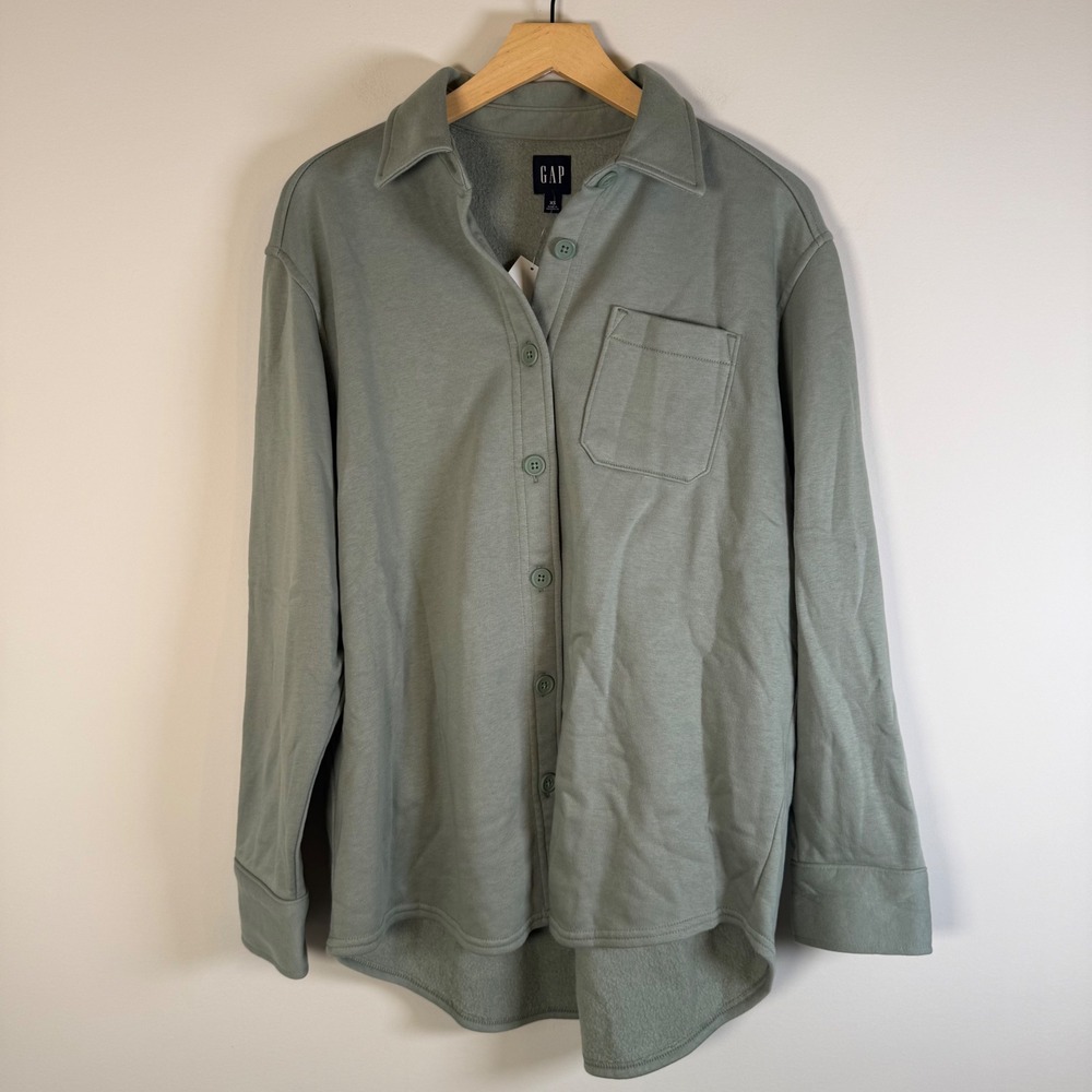 NEW Gap Fleece Shirt Jacket Shacket XS Green Button Up Long Sleeve Shirt NWT